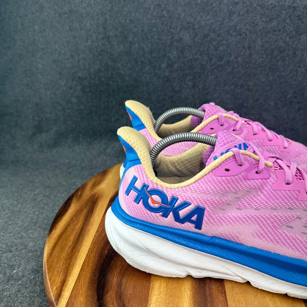 Hoka One One Clifton 9 Shoes Womens 11D Wide Pink Blue Comfort Chunky Sneakers - Picture 2 of 13